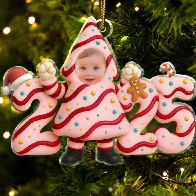 Custom Photo Christmas Tree Cake Funny Baby - Personalized Custom Shaped Acrylic Ornament - MyFaceSocksAU