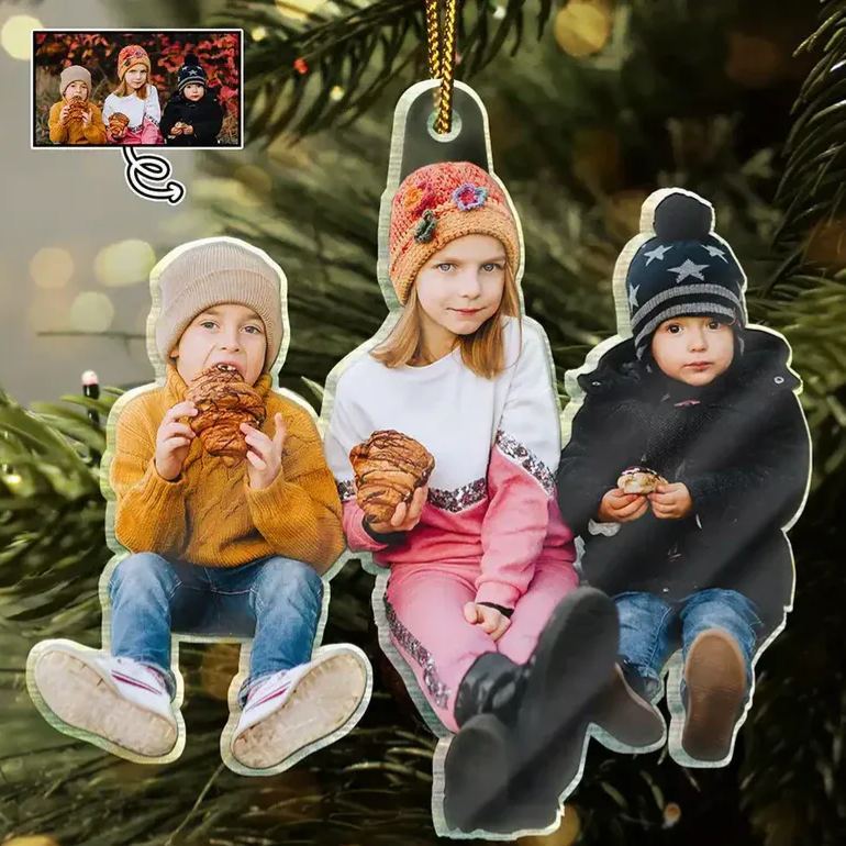 Custom Photo Happy Kids Christmas Acrylic Ornament Personalized Cutout Acrylic Keepsake Ornament - MyFaceSocksAU