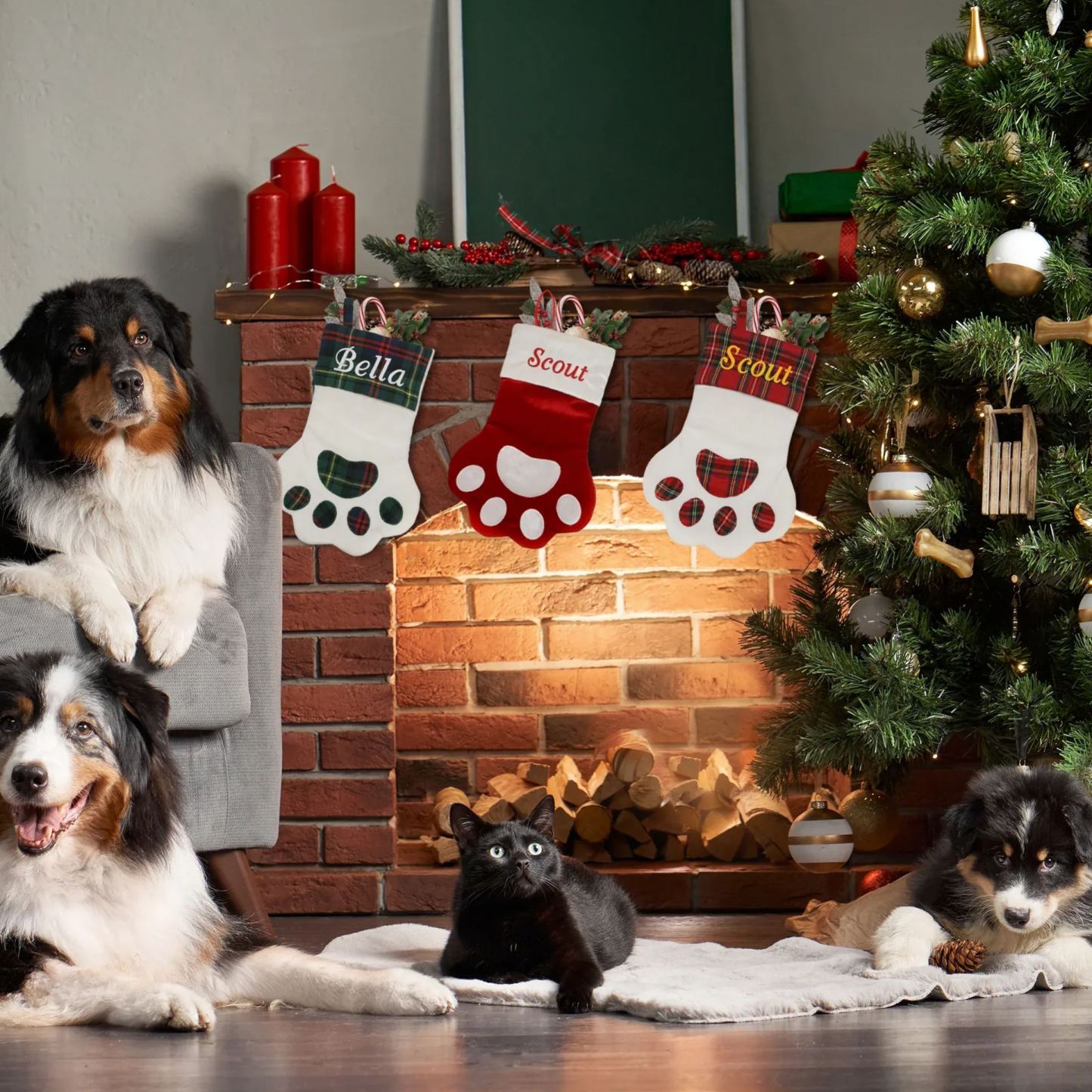 Paw Shaped Christmas Stocking for Pets, Personalized - MyFaceSocksAU