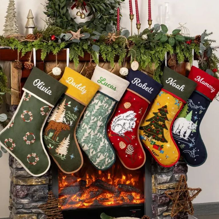Personalized Christmas Stockings Embroidered Rustic Stocking With Hemmed Edges for Family Custom Name Vintage Stockings Farmhouse Xmas Decor - MyFaceSocksAU