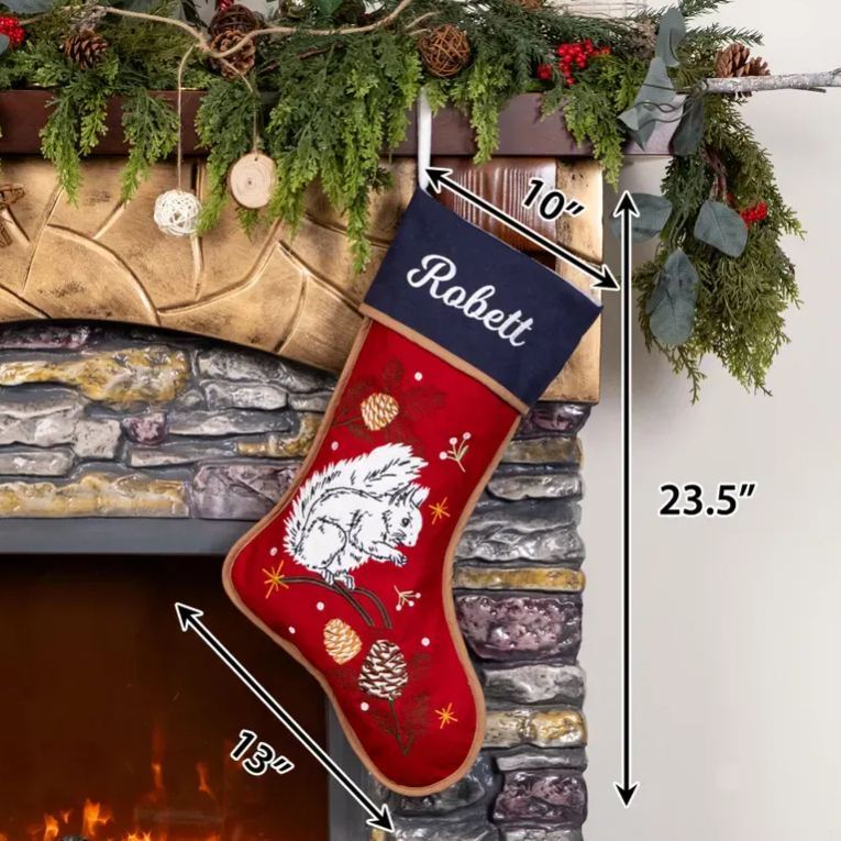 Personalized Christmas Stockings Embroidered Rustic Stocking With Hemmed Edges for Family Custom Name Vintage Stockings Farmhouse Xmas Decor - MyFaceSocksAU
