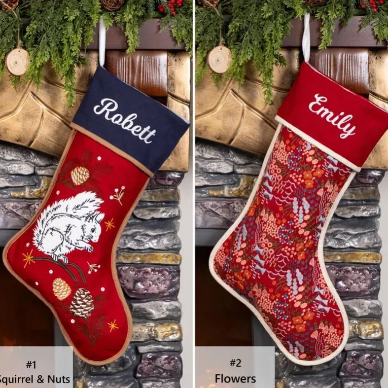 Personalized Christmas Stockings Embroidered Rustic Stocking With Hemmed Edges for Family Custom Name Vintage Stockings Farmhouse Xmas Decor - MyFaceSocksAU