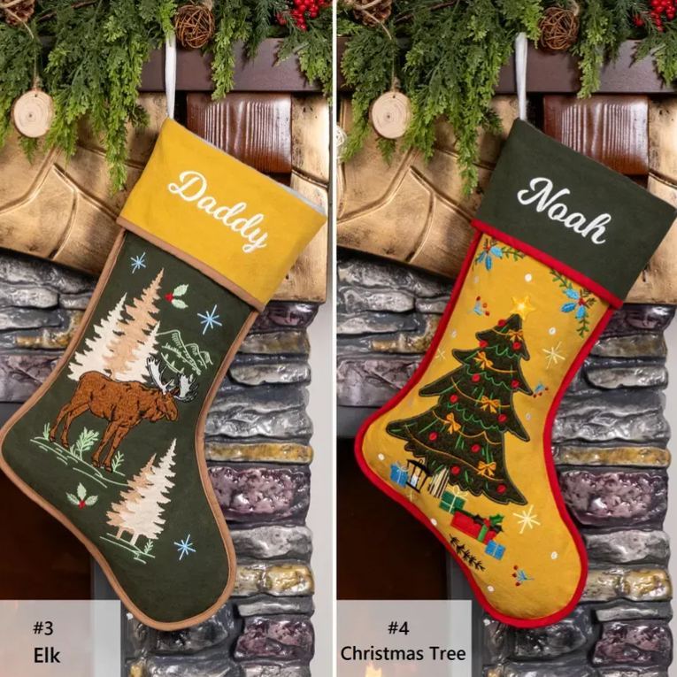 Personalized Christmas Stockings Embroidered Rustic Stocking With Hemmed Edges for Family Custom Name Vintage Stockings Farmhouse Xmas Decor - MyFaceSocksAU