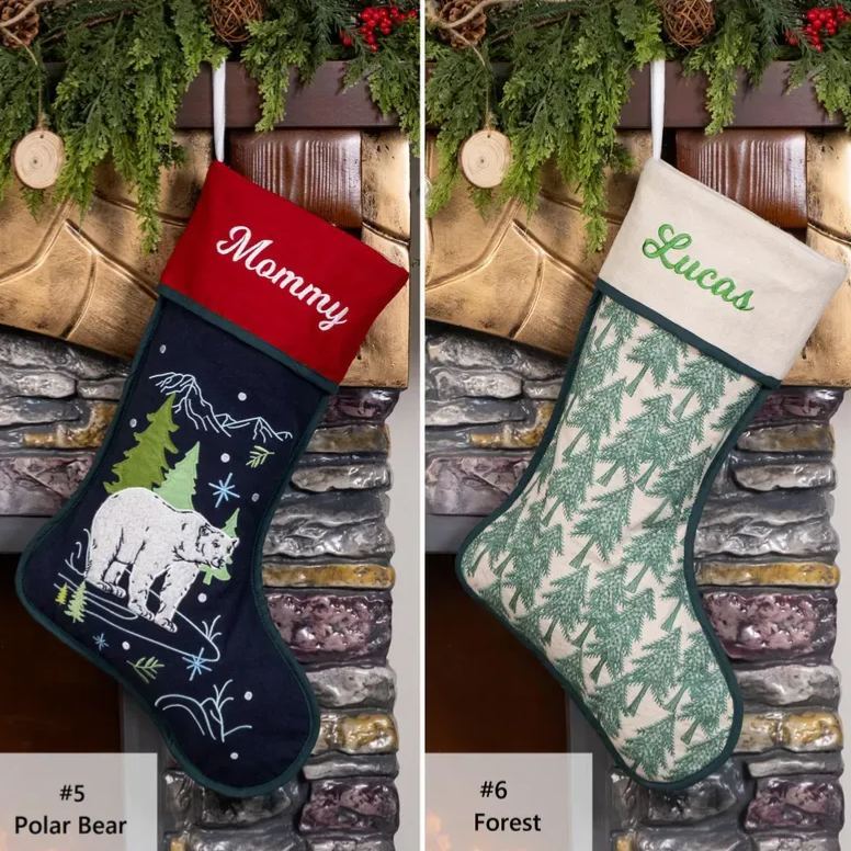 Personalized Christmas Stockings Embroidered Rustic Stocking With Hemmed Edges for Family Custom Name Vintage Stockings Farmhouse Xmas Decor - MyFaceSocksAU