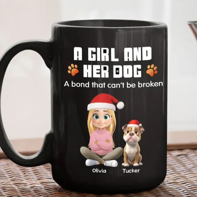 Human And Their Dog Cartoon Christmas - Personalized Custom Coffee Mug - MyFaceSocksAU