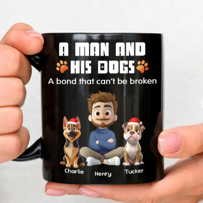 Human And Their Dog Cartoon Christmas - Personalized Custom Coffee Mug - MyFaceSocksAU