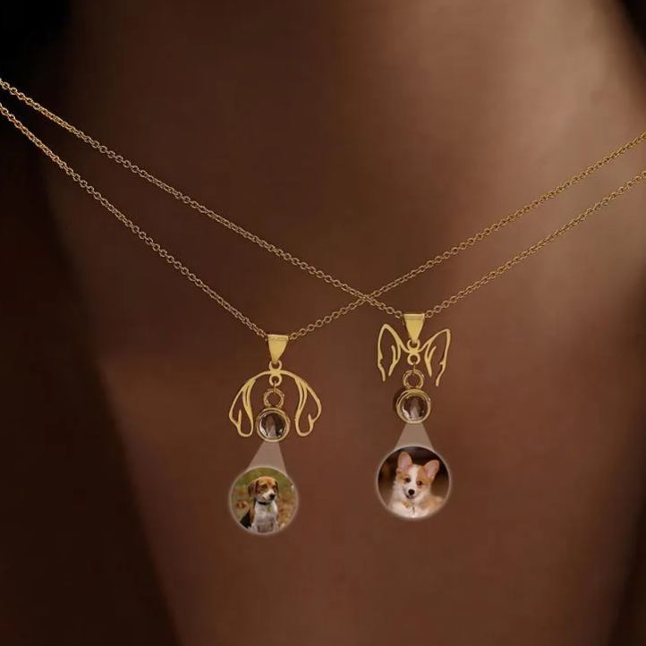 Personalized Dog Ear Projection Necklace, Custom Picture Inside Jewelry, Pet Ear Picture Jewelry, Memorial Necklace, Christmas Gifts for Mom - MyFaceSocksAU