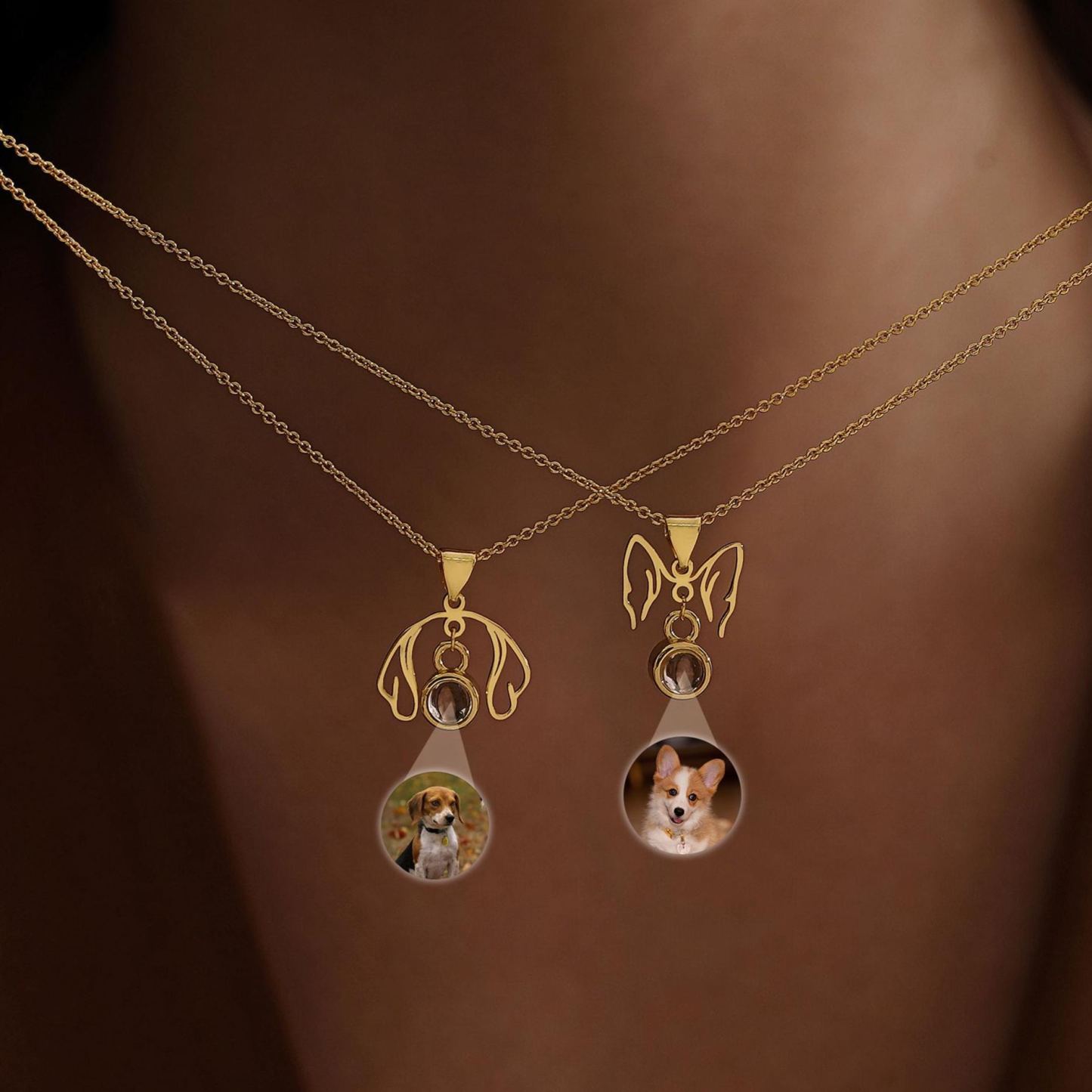 Personalized Dog Ear Projection Necklace, Custom Picture Inside Jewelry, Pet Ear Picture Jewelry, Memorial Necklace, Christmas Gifts for Mom - MyFaceSocksAU