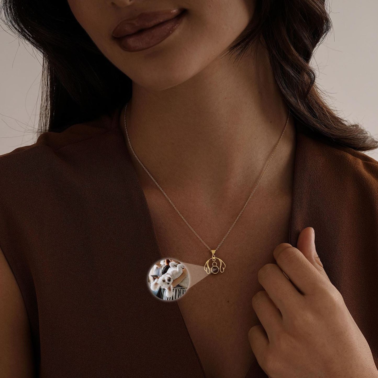 Personalized Dog Ear Projection Necklace, Custom Picture Inside Jewelry, Pet Ear Picture Jewelry, Memorial Necklace, Christmas Gifts for Mom - MyFaceSocksAU