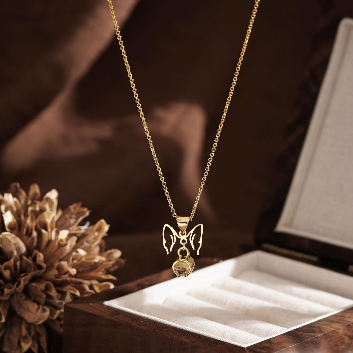 Personalized Dog Ear Projection Necklace, Custom Picture Inside Jewelry, Pet Ear Picture Jewelry, Memorial Necklace, Christmas Gifts for Mom - MyFaceSocksAU