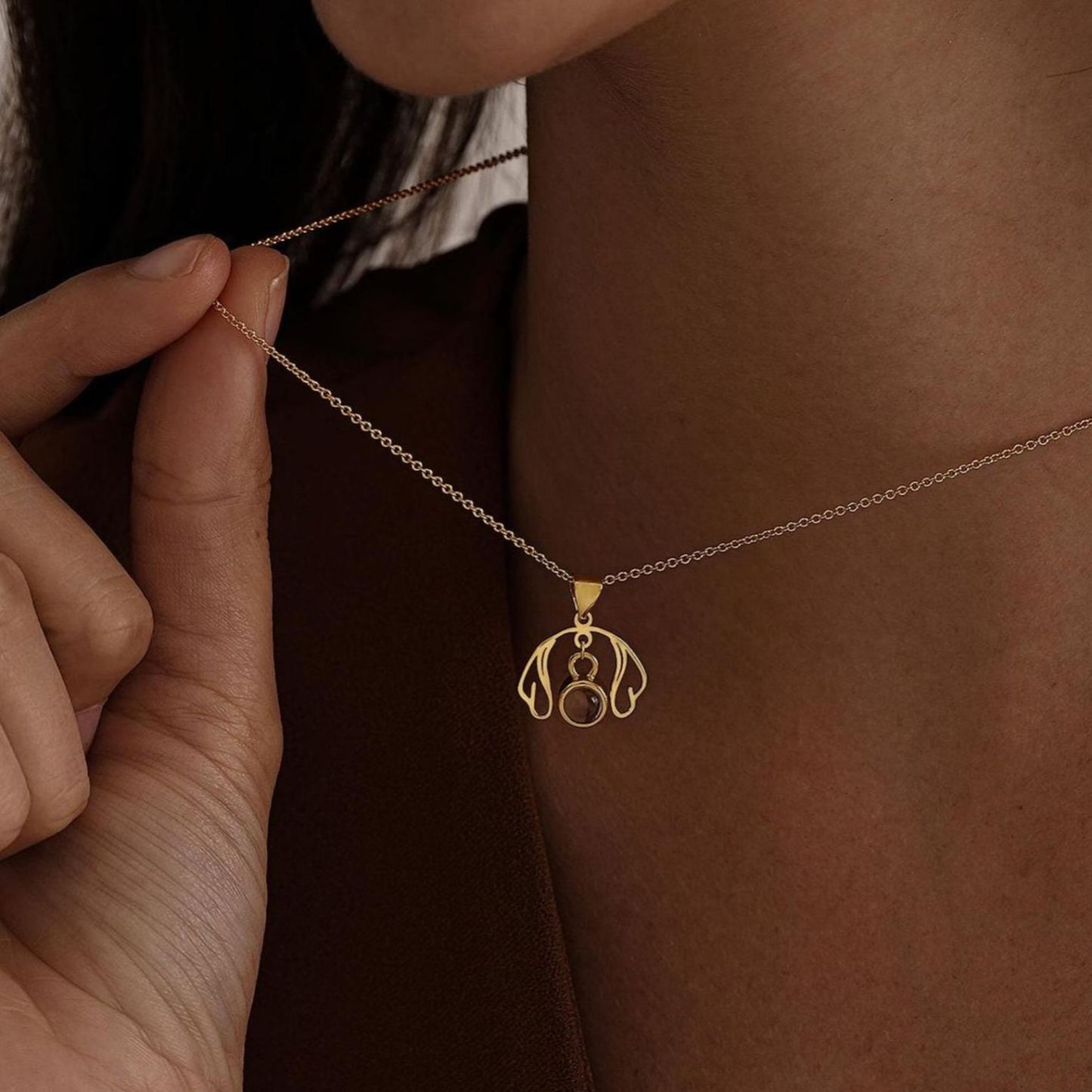 Personalized Dog Ear Projection Necklace, Custom Picture Inside Jewelry, Pet Ear Picture Jewelry, Memorial Necklace, Christmas Gifts for Mom - MyFaceSocksAU