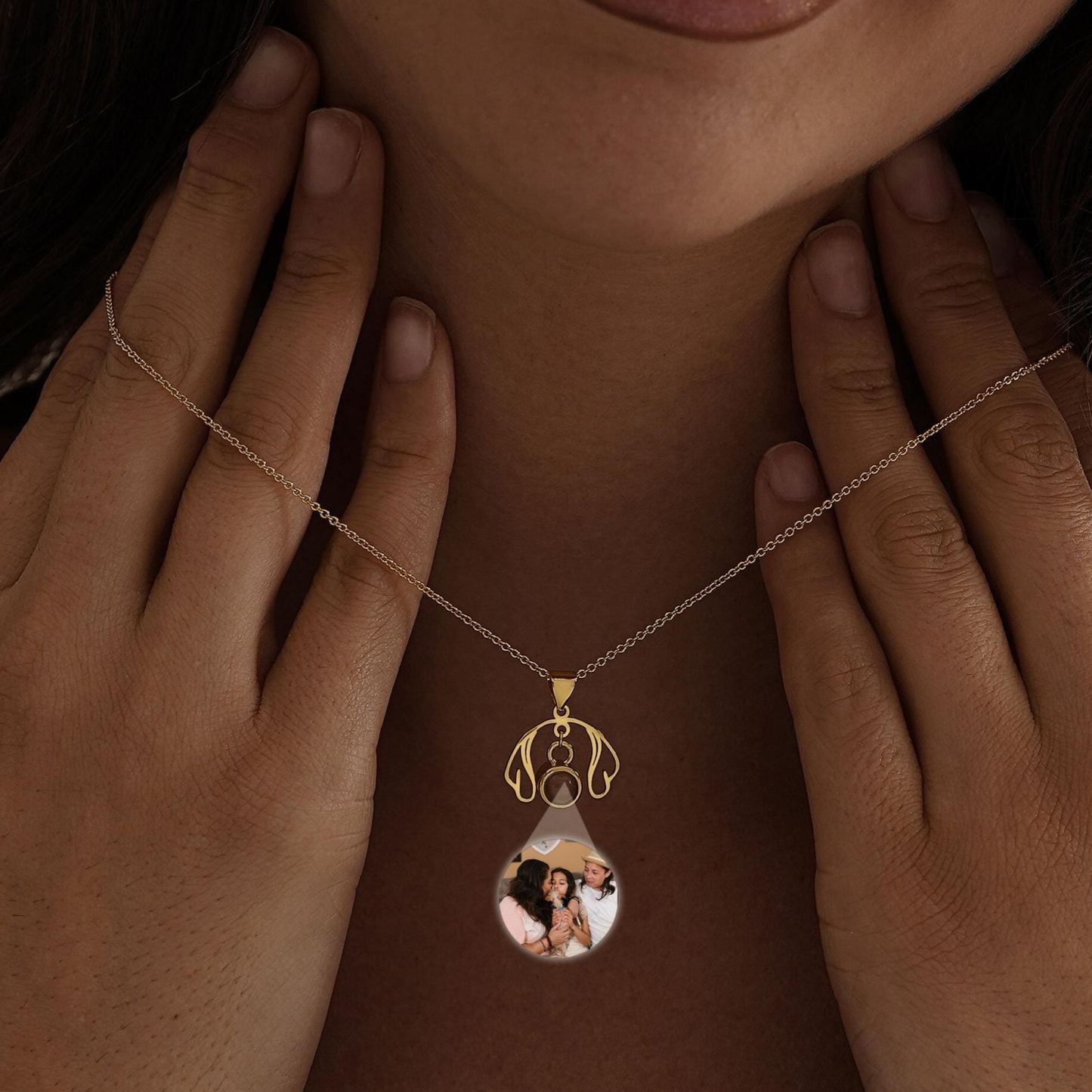 Personalized Dog Ear Projection Necklace, Custom Picture Inside Jewelry, Pet Ear Picture Jewelry, Memorial Necklace, Christmas Gifts for Mom - MyFaceSocksAU