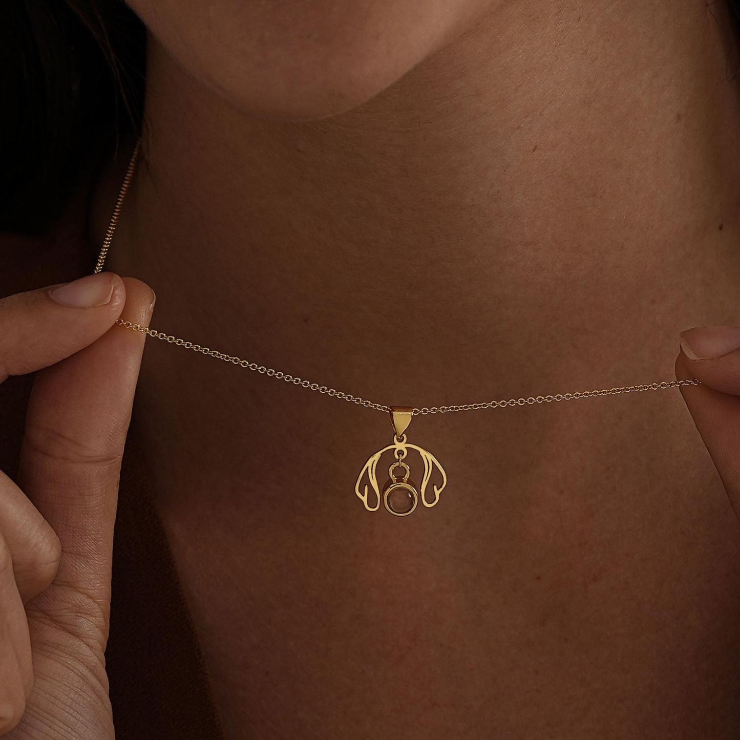 Personalized Dog Ear Projection Necklace, Custom Picture Inside Jewelry, Pet Ear Picture Jewelry, Memorial Necklace, Christmas Gifts for Mom - MyFaceSocksAU