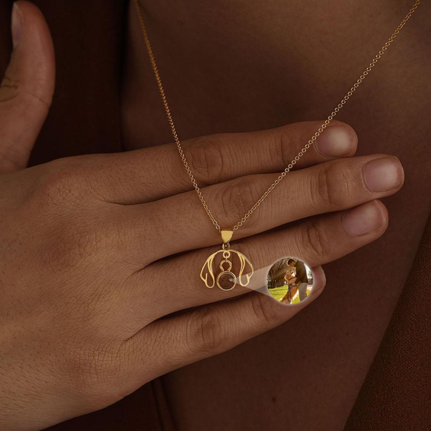 Personalized Dog Ear Projection Necklace, Custom Picture Inside Jewelry, Pet Ear Picture Jewelry, Memorial Necklace, Christmas Gifts for Mom - MyFaceSocksAU