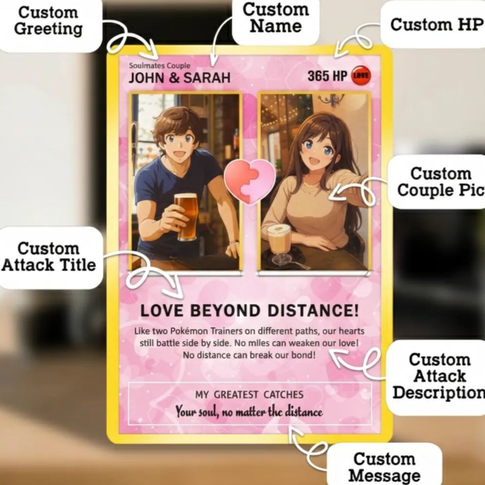 Custom Poke Card Keepsake for Love Beyond Distance - Best Anime-Inspired Couple Anime Style Gifts for Long-Distance Lovers - MyFaceSocksAU