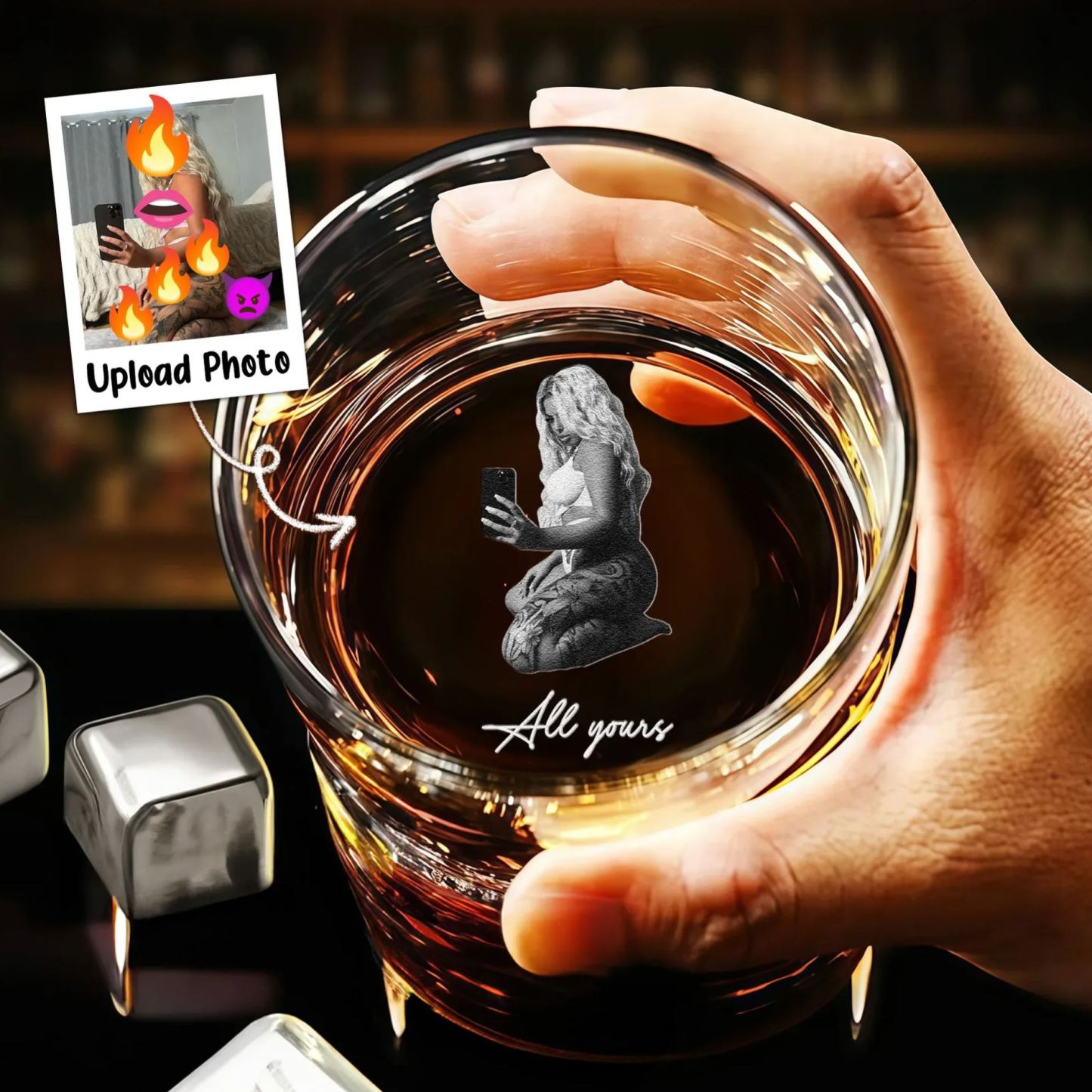 Laser-Engraved Glass With Spicy Photo For Him, Husband, Boyfriend - Personalized Whiskey Glass With Photo
