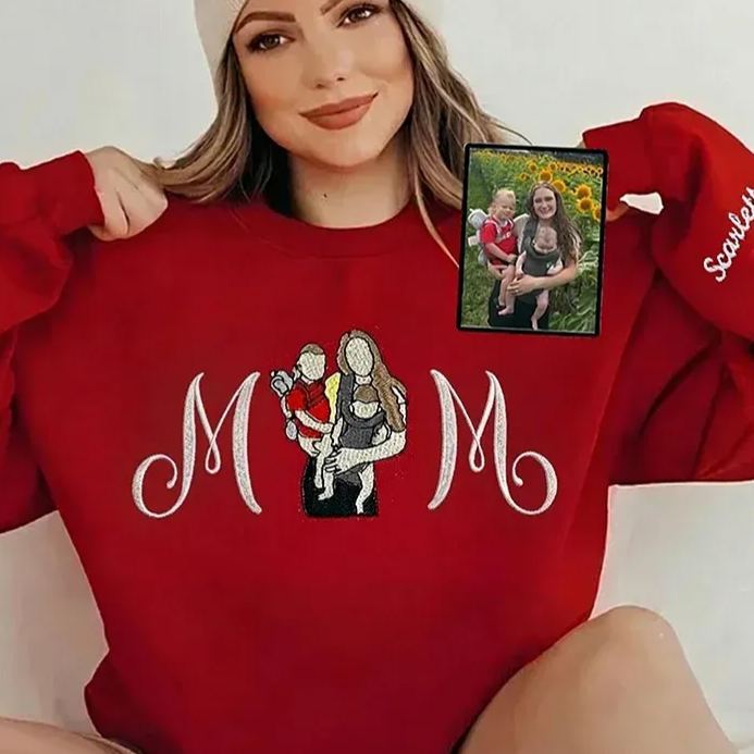 Custom Embroidered Mum Sweatshirt with Mum Kids Portrait - MyFaceSocksAU
