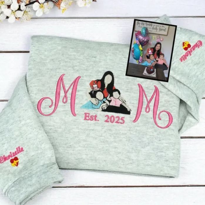 Custom Embroidered Mum Sweatshirt with Mum Kids Portrait - MyFaceSocksAU