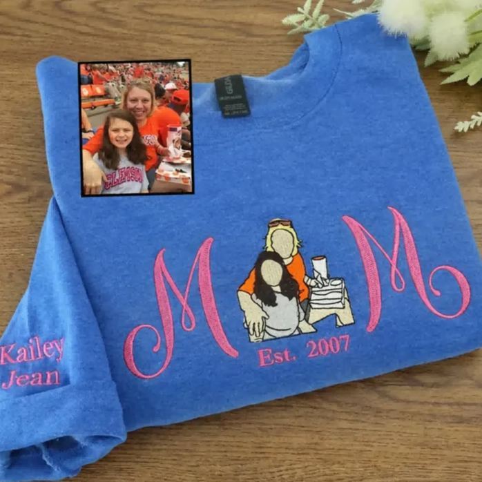 Custom Embroidered Mum Sweatshirt with Mum Kids Portrait - MyFaceSocksAU