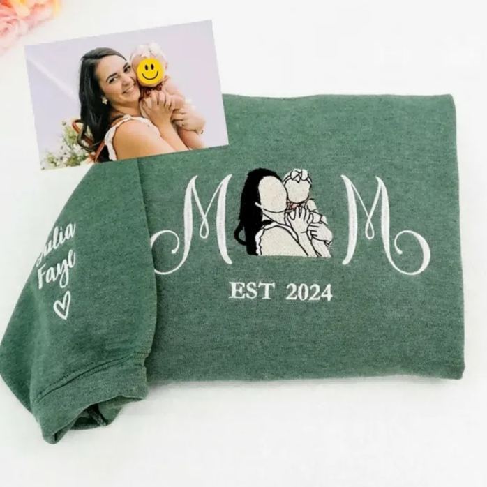 Custom Embroidered Mum Sweatshirt with Mum Kids Portrait - MyFaceSocksAU