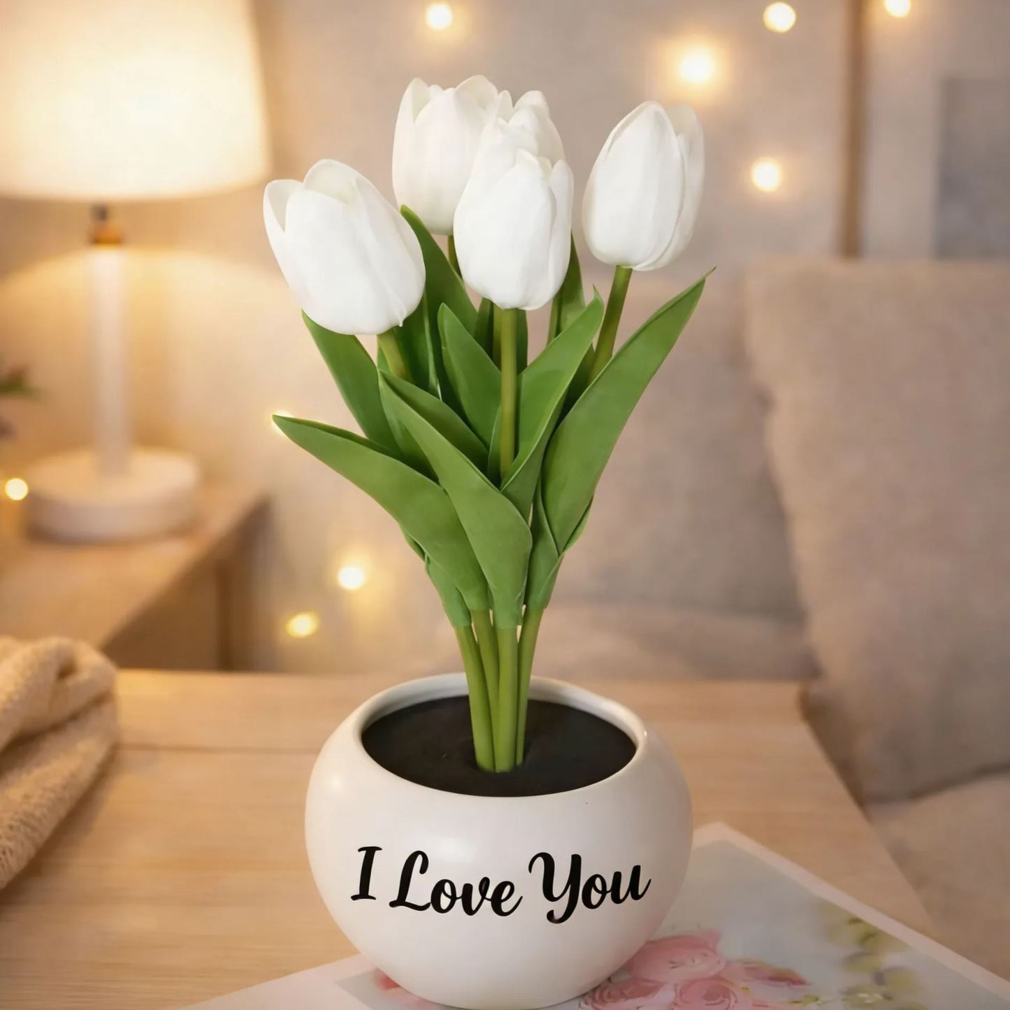 Personalized LED Tulip Night Light with 3 Power Modes Romantic Artificial Bloom Lamp, Unique Mother’s Day Gift for Mom - MyFaceSocksAU