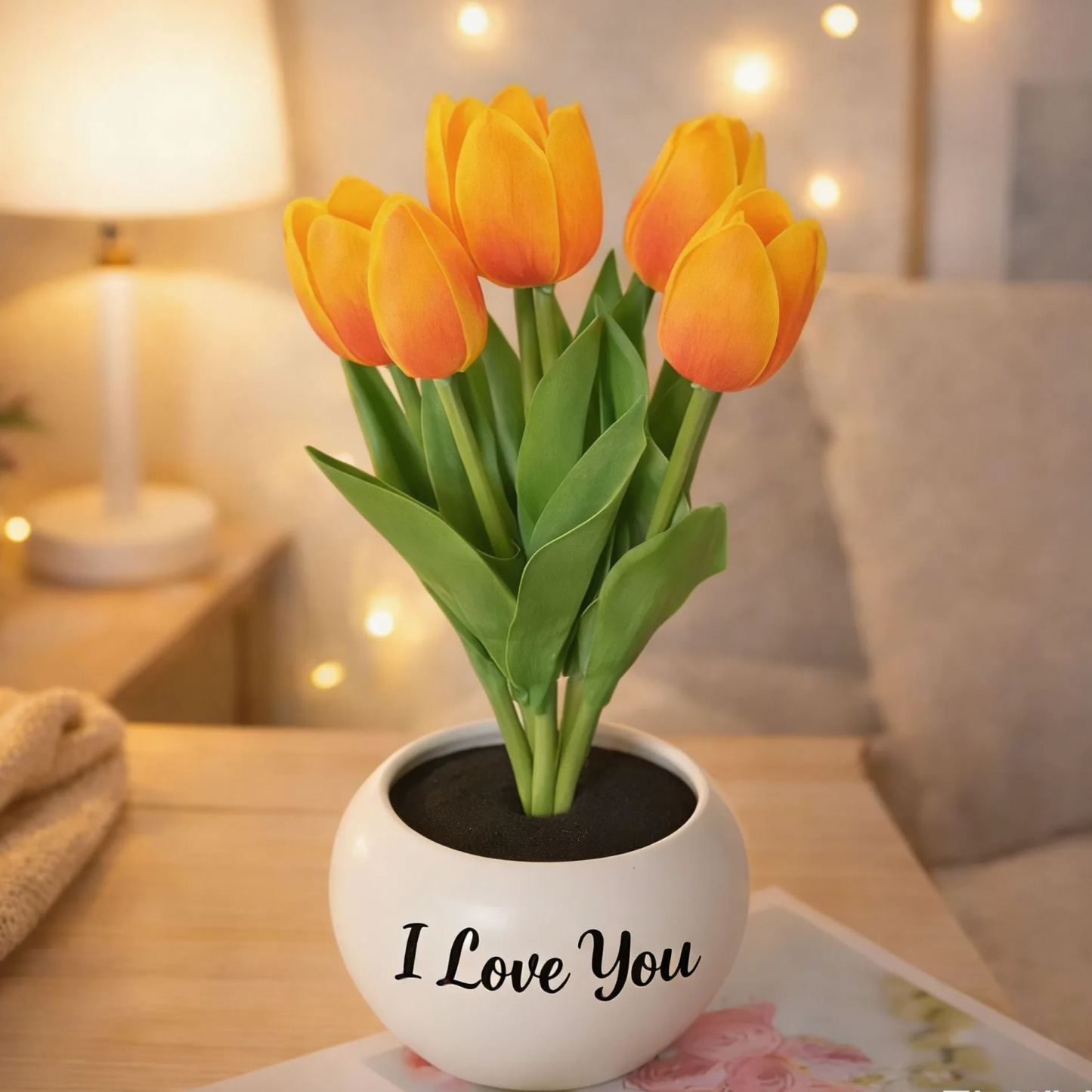 Personalized LED Tulip Night Light with 3 Power Modes Romantic Artificial Bloom Lamp, Unique Mother’s Day Gift for Mom - MyFaceSocksAU