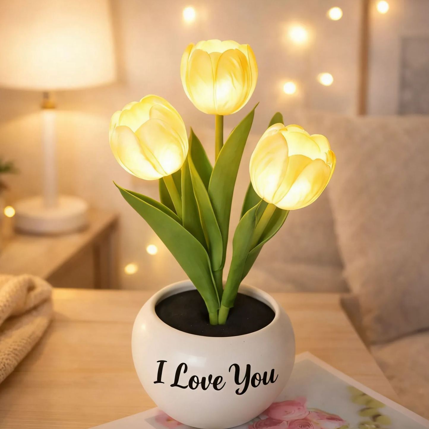 Personalized LED Tulip Night Light with 3 Power Modes Romantic Artificial Bloom Lamp, Unique Mother’s Day Gift for Mom - MyFaceSocksAU