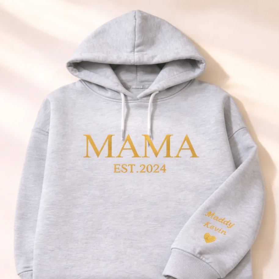 Personalized Mama Embroidered Sweatshirt, Custom Mom Embroidery Hoodie, New Mom Outfit, Pregnancy Reveal Clothing, Happy Mother's Day Gifts - MyFaceSocksAU