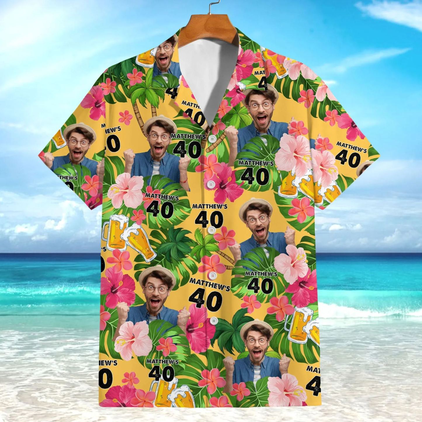 Custom Birthday Photo Tropical Style Hawaii Shirt Summer Gift - MyFaceSocksAU