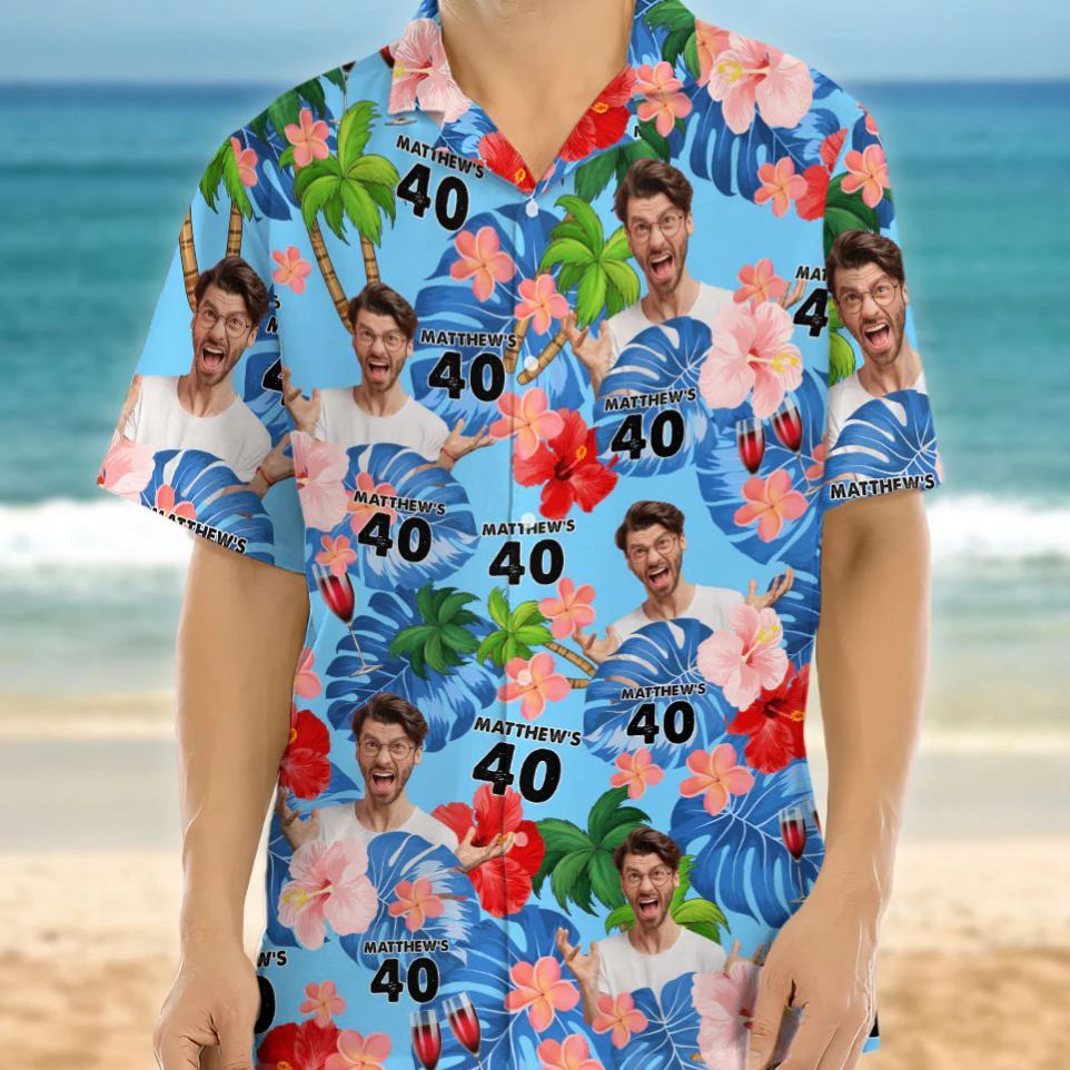 Custom Birthday Photo Tropical Style Hawaii Shirt Summer Gift - MyFaceSocksAU