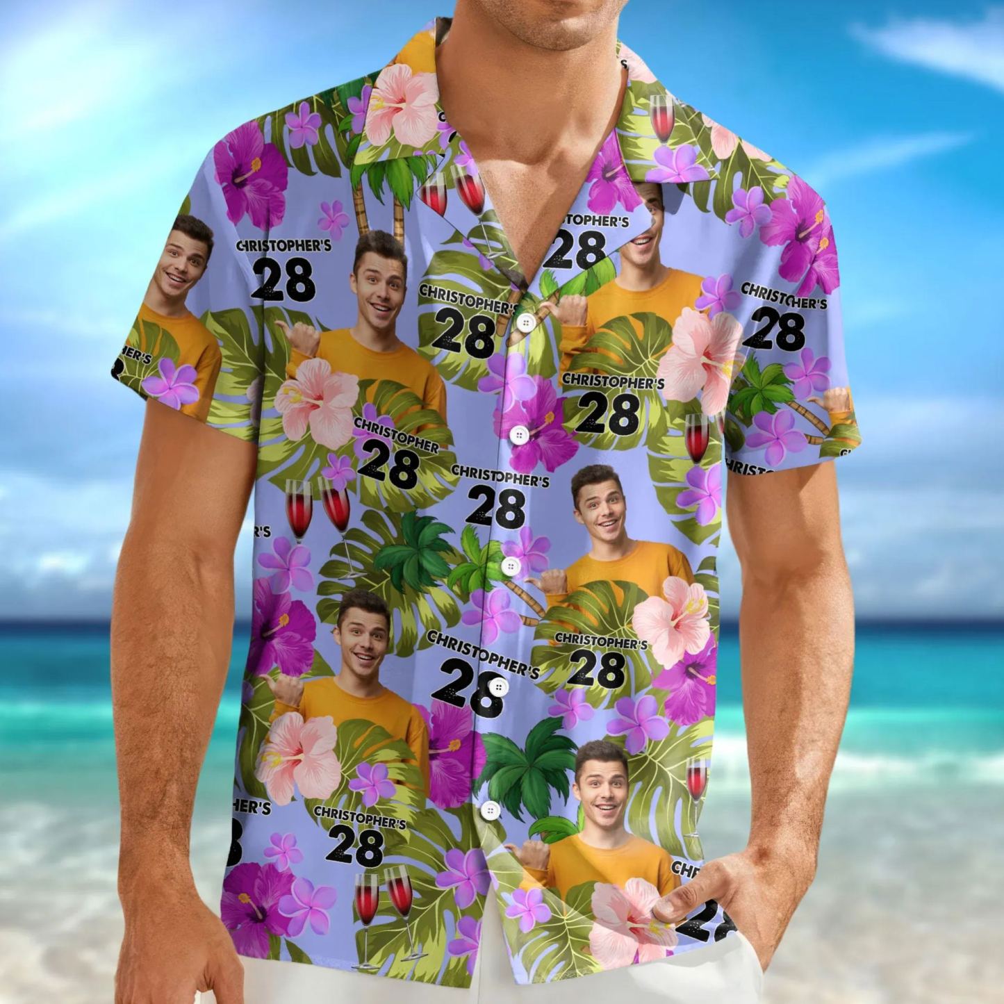 Custom Birthday Photo Tropical Style Hawaii Shirt Summer Gift - MyFaceSocksAU