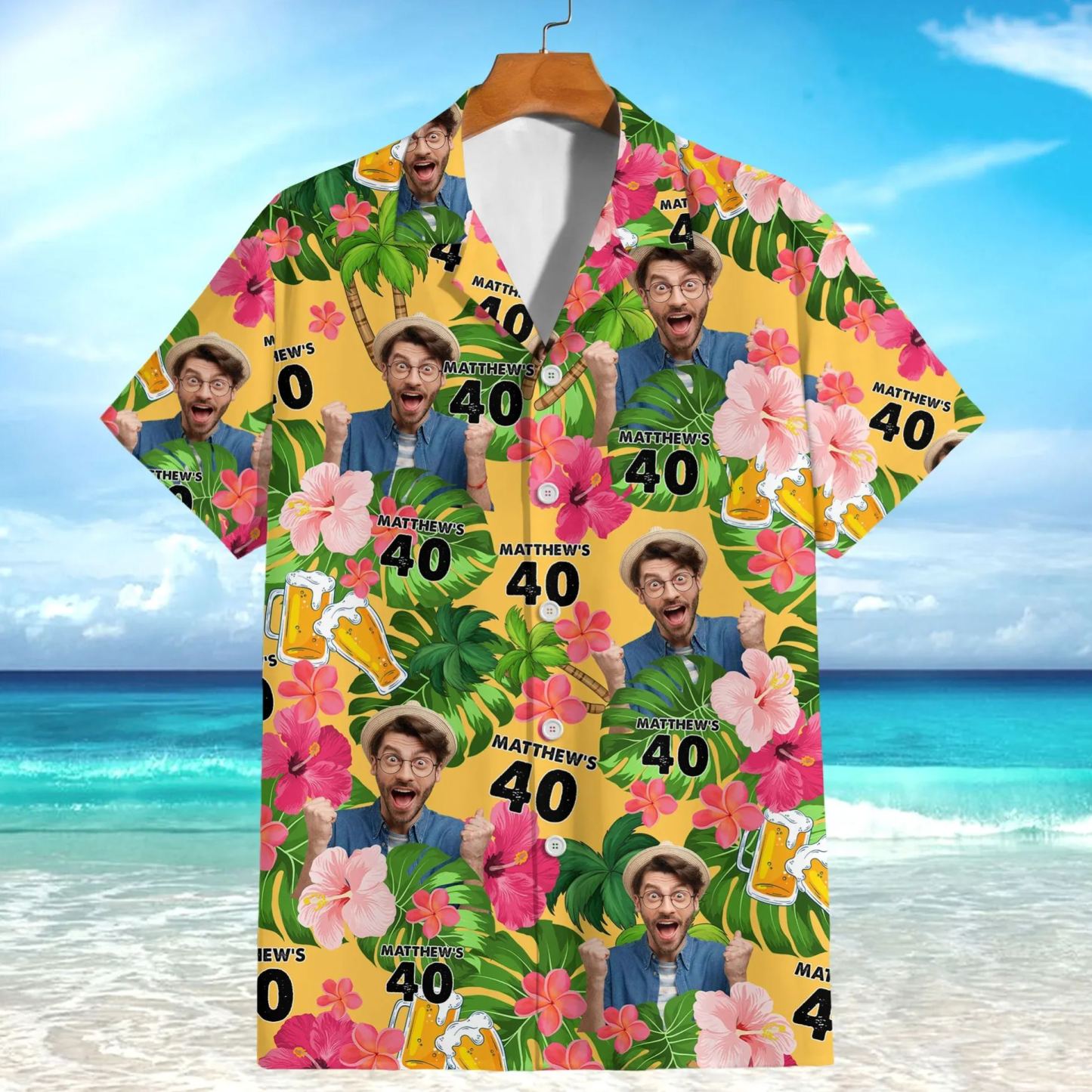 Custom Birthday Photo Tropical Style Hawaii Shirt Summer Gift - MyFaceSocksAU