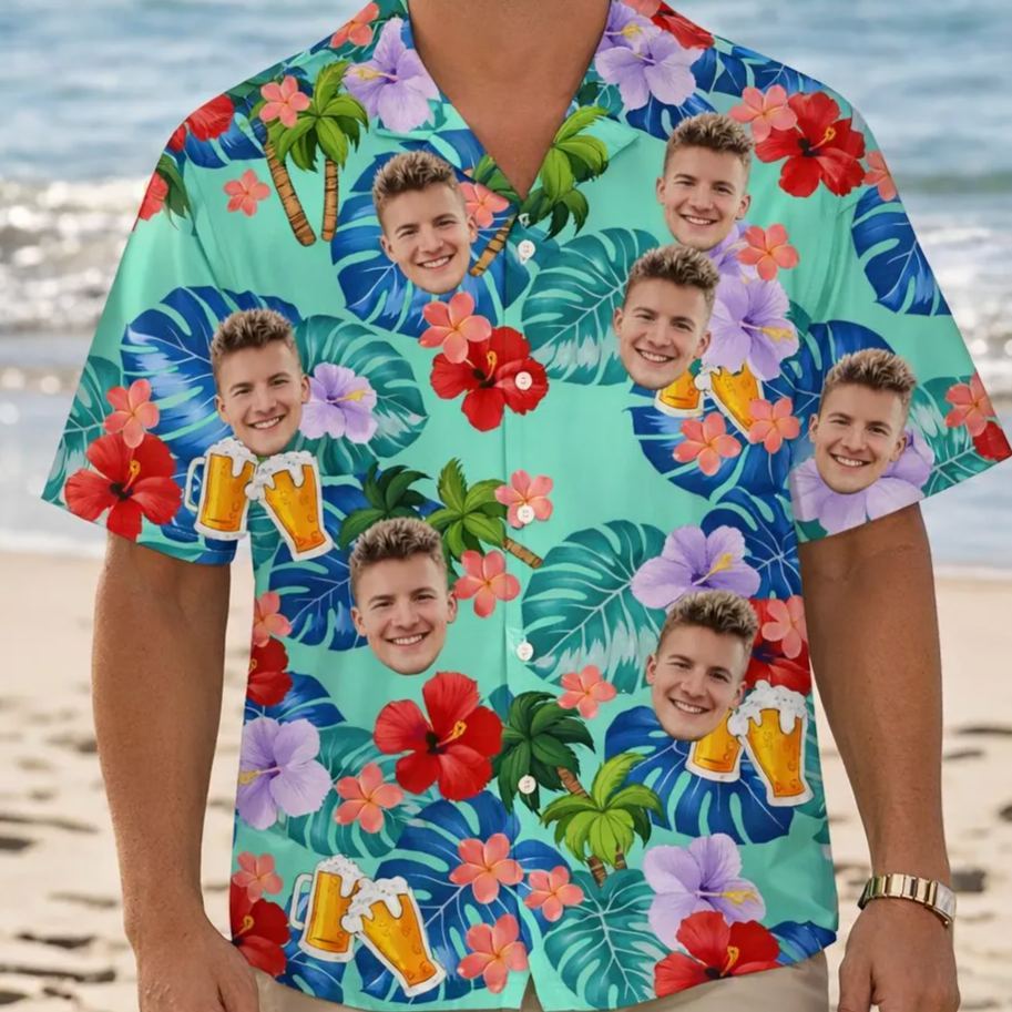 Custom Birthday Photo Tropical Style Hawaii Shirt Summer Gift - MyFaceSocksAU