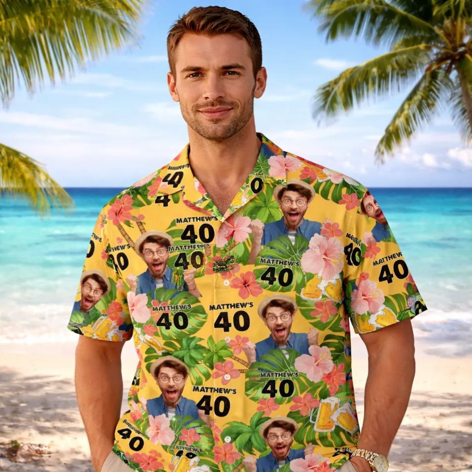 Custom Birthday Photo Tropical Style Hawaii Shirt Summer Gift - MyFaceSocksAU