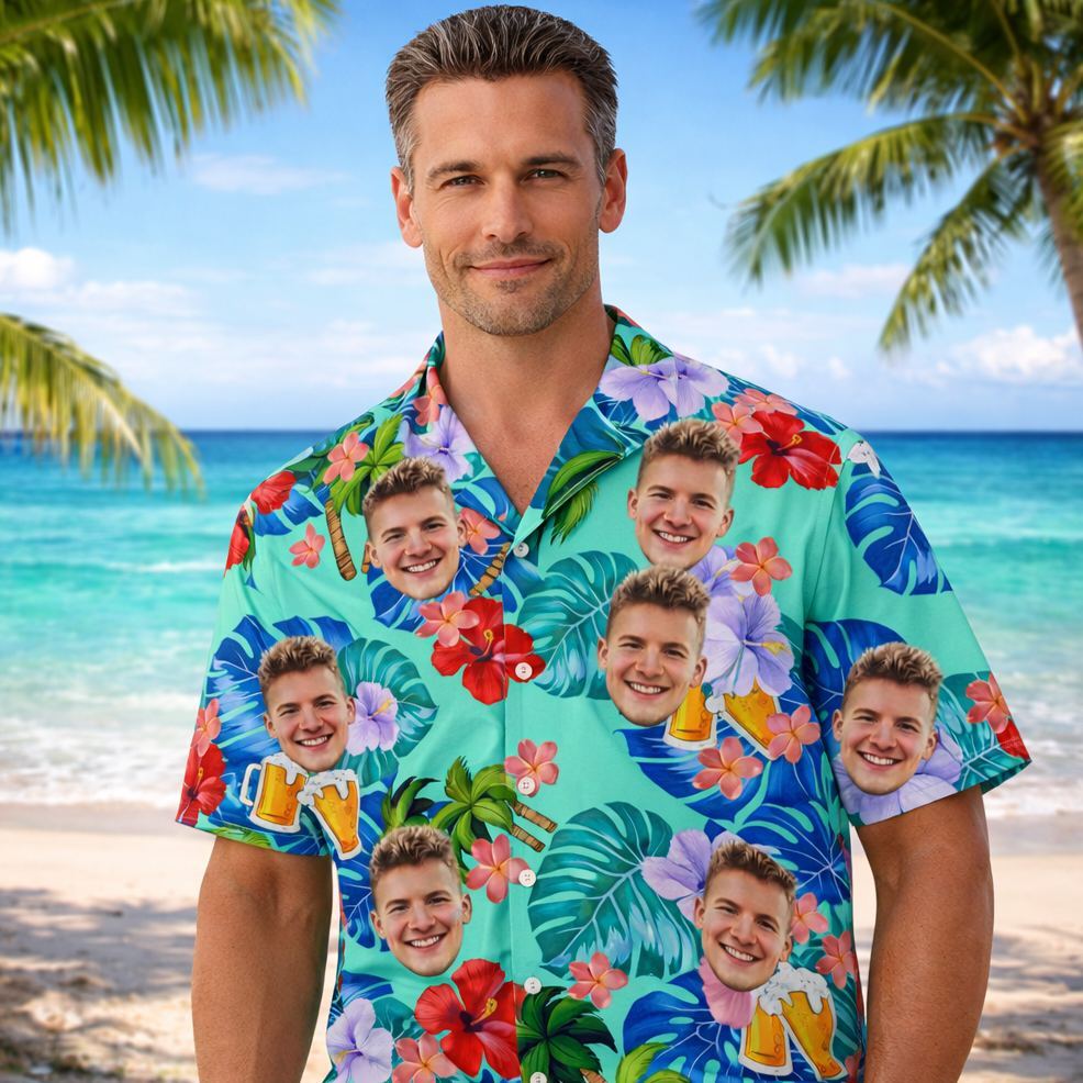 Custom Birthday Photo Tropical Style Hawaii Shirt Summer Gift - MyFaceSocksAU