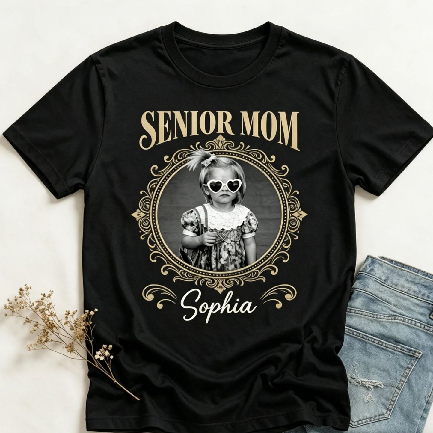 Custom Vintage Photo And Year Senior - Personalized Shirt Mother's Day Gift For Mom - MyFaceSocksAU