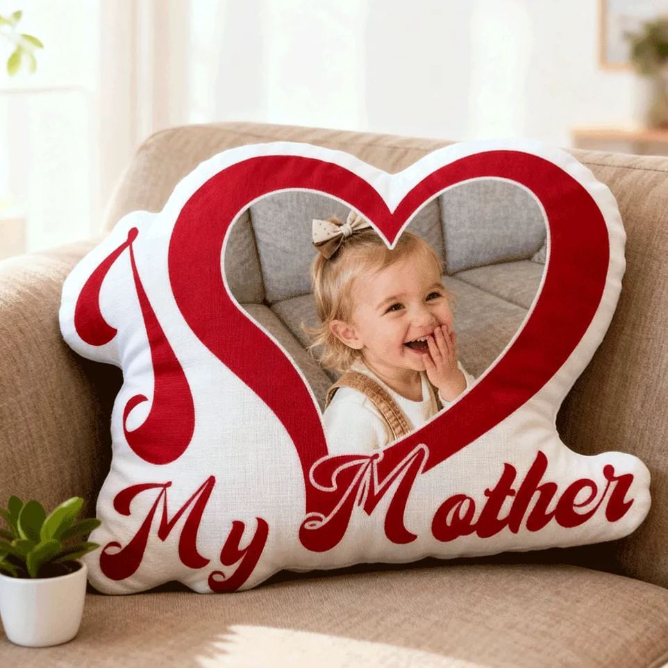 Custom Couple Photo Pillow – Red Heart-shaped Personalized Pillows For Mother’s Day Gift - MyFaceSocksAU