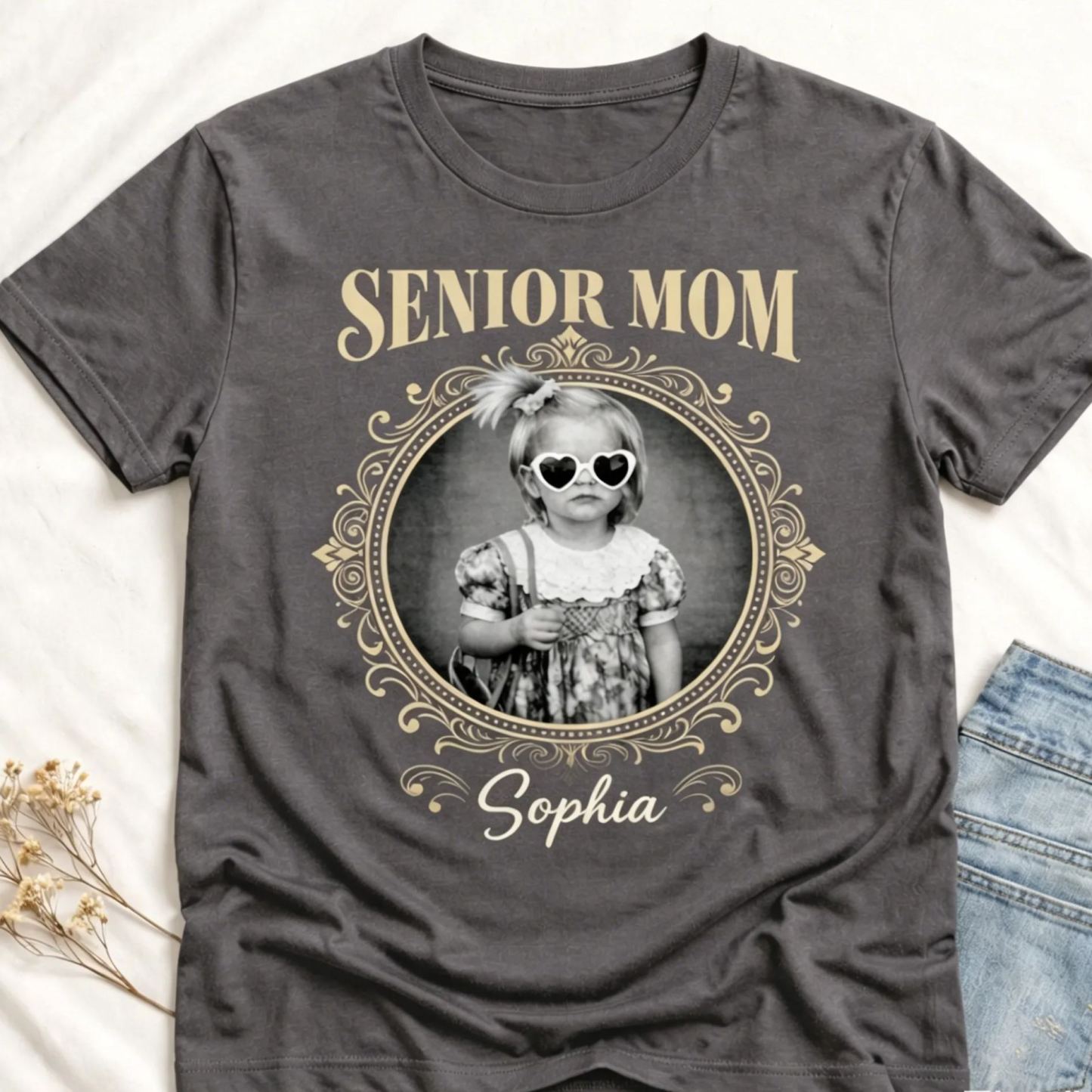Custom Vintage Photo And Year Senior - Personalized Shirt Mother's Day Gift For Mom Father's Day Gift For DAD - MyFaceSocksAU