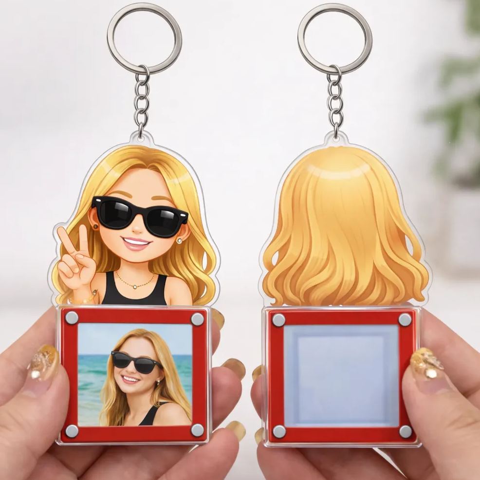 Custom Cartoon Photo Acrylic Keychain Frame Magnetic Mini Picture Holder with Personalized Character Top - MyFaceSocksAU