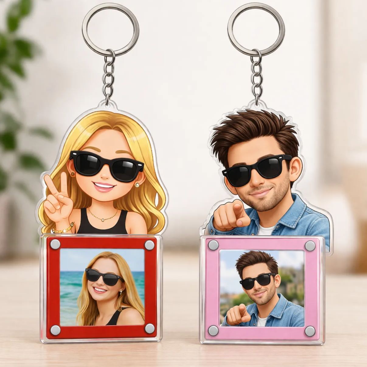Custom Cartoon Photo Acrylic Keychain Frame Magnetic Mini Picture Holder with Personalized Character Top - MyFaceSocksAU