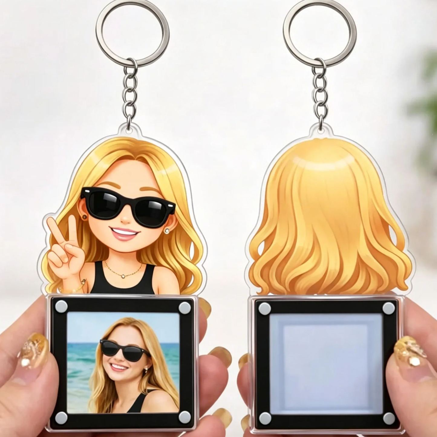 Custom Cartoon Photo Acrylic Keychain Frame Magnetic Mini Picture Holder with Personalized Character Top - MyFaceSocksAU