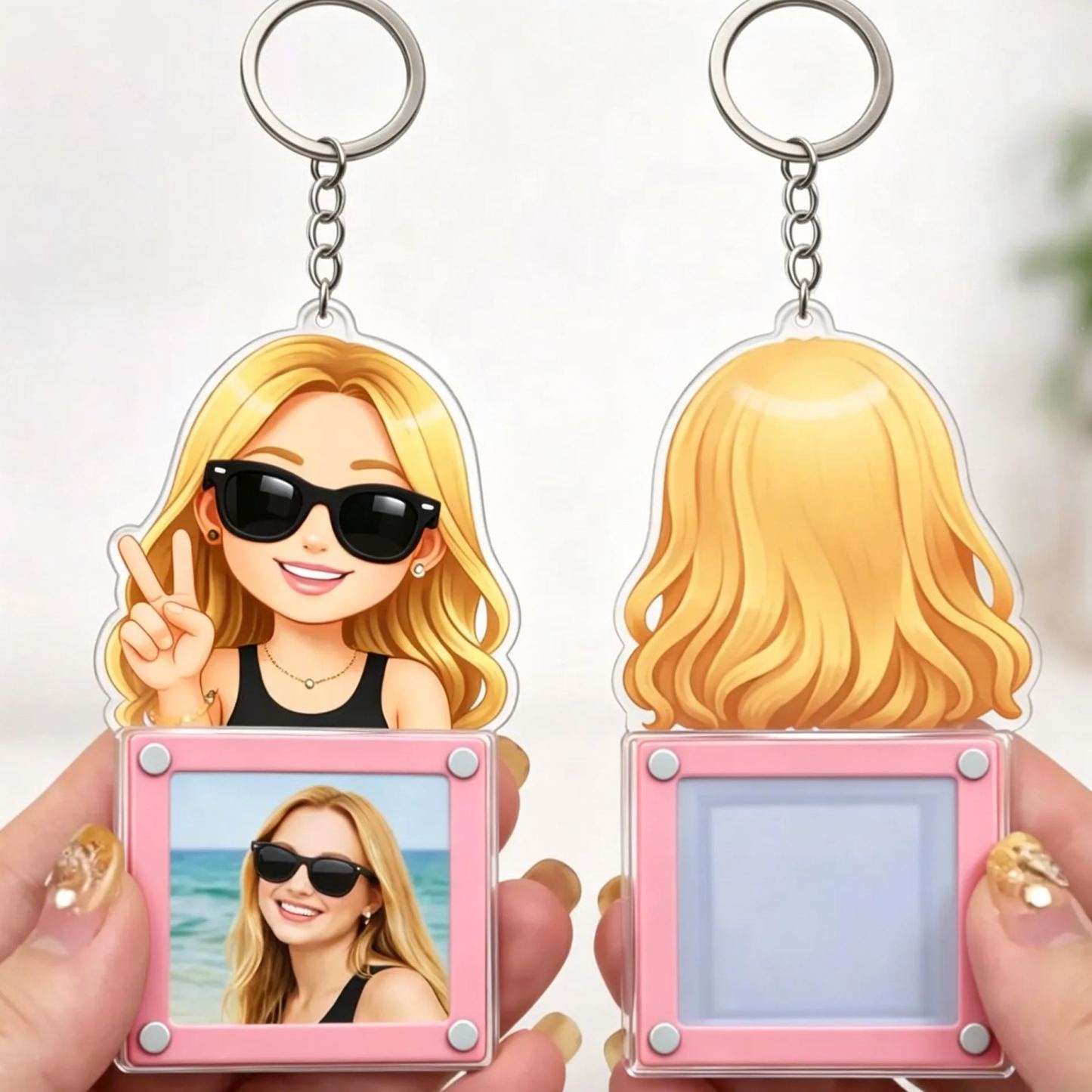 Custom Cartoon Photo Acrylic Keychain Frame Magnetic Mini Picture Holder with Personalized Character Top - MyFaceSocksAU