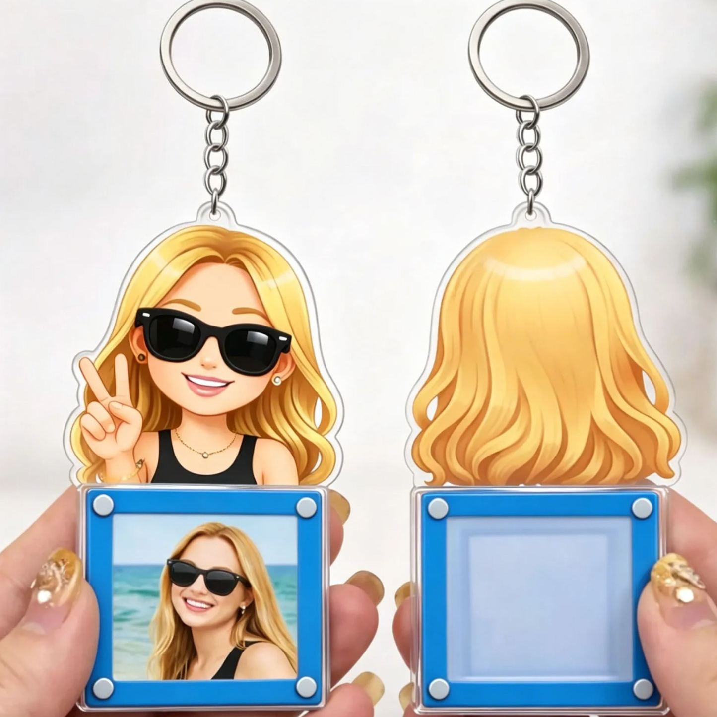 Custom Cartoon Photo Acrylic Keychain Frame Magnetic Mini Picture Holder with Personalized Character Top - MyFaceSocksAU