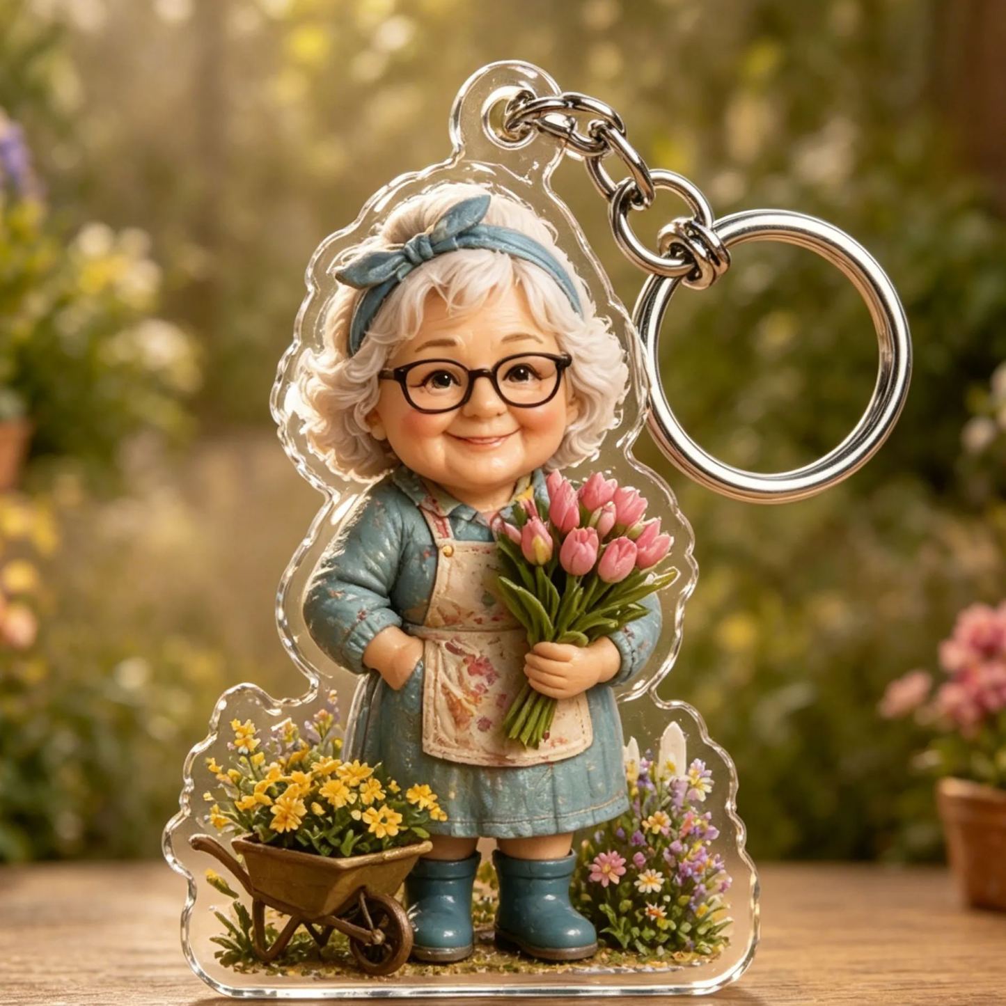 Personalized Grandma Garden Keychain – Custom Photo Acrylic Keepsake Gift for Grandma & Mom - MyFaceSocksAU