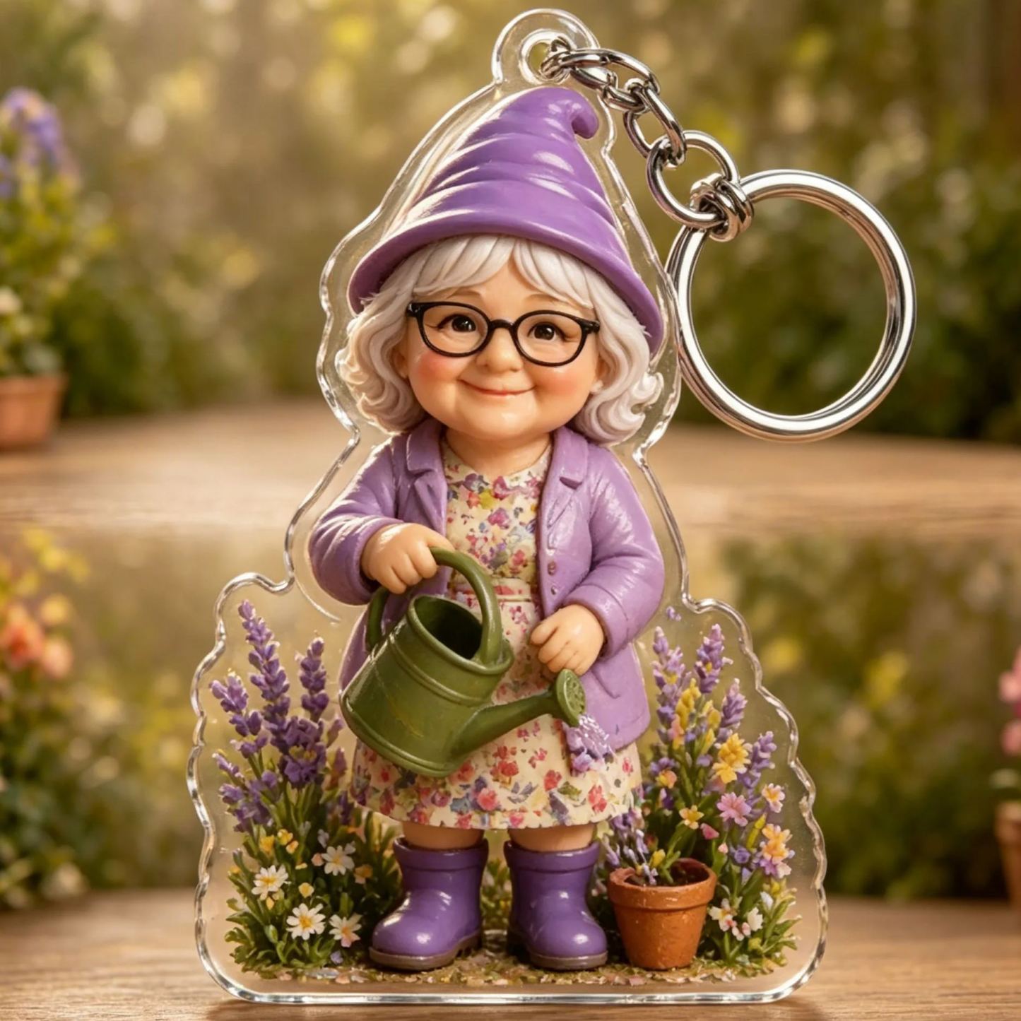 Personalized Grandma Garden Keychain – Custom Photo Acrylic Keepsake Gift for Grandma & Mom - MyFaceSocksAU