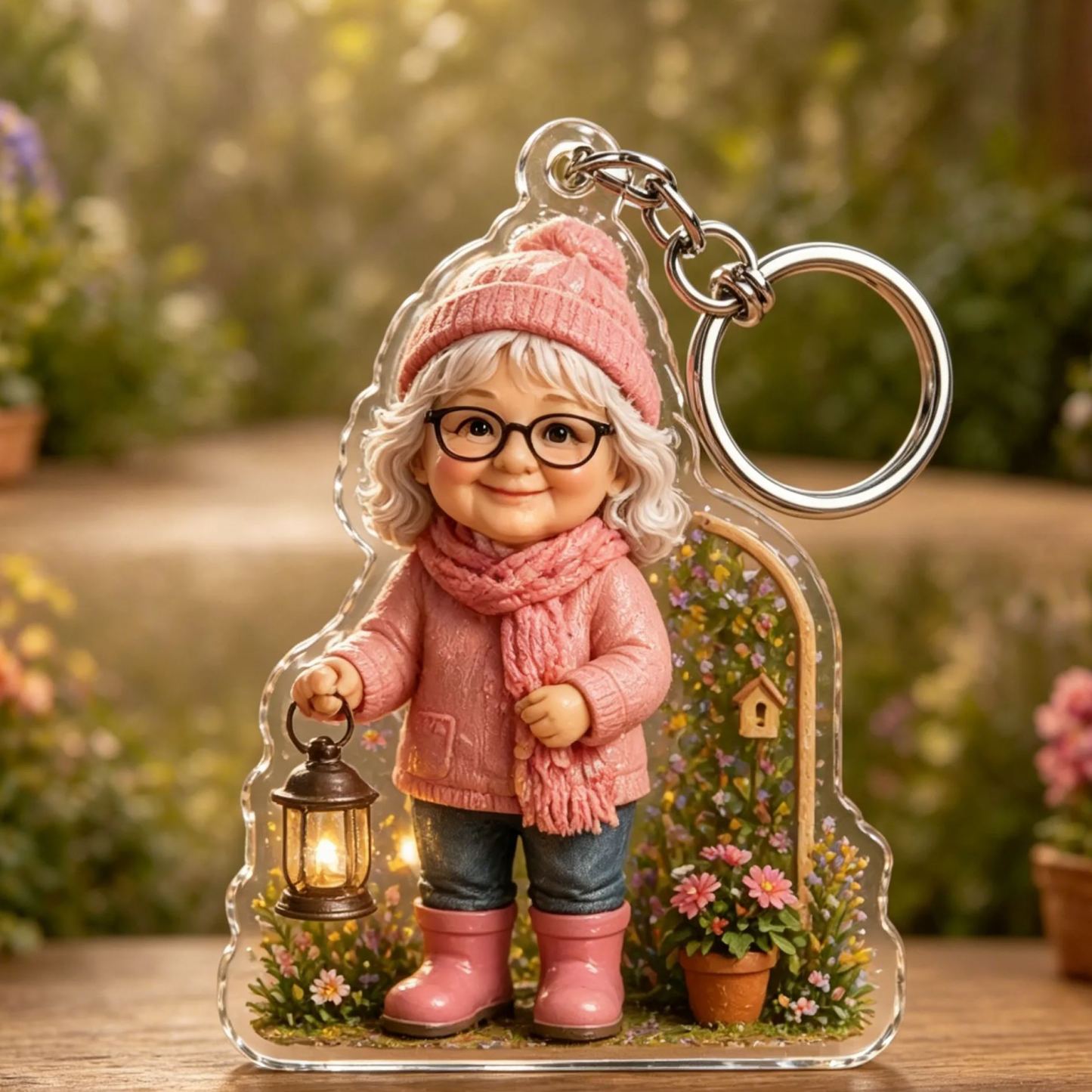 Personalized Grandma Garden Keychain – Custom Photo Acrylic Keepsake Gift for Grandma & Mom - MyFaceSocksAU