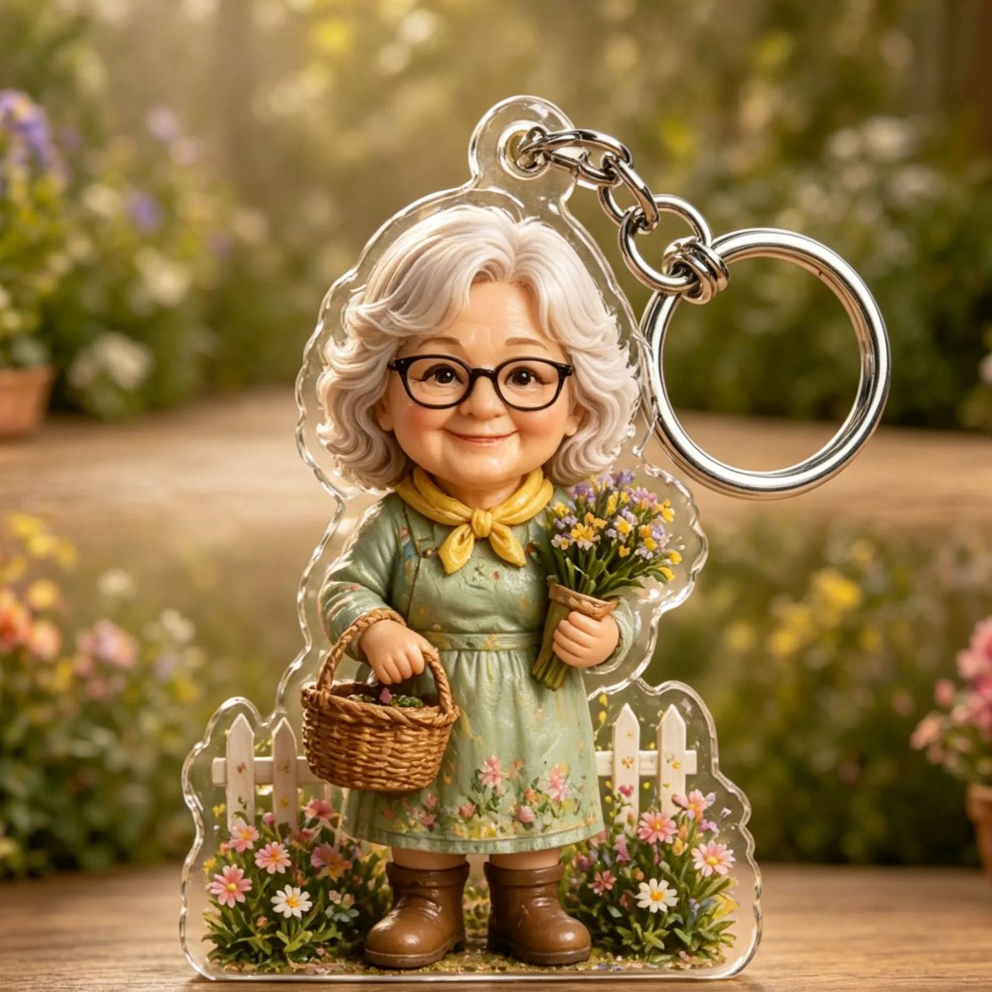 Personalized Grandma Garden Keychain – Custom Photo Acrylic Keepsake Gift for Grandma & Mom - MyFaceSocksAU