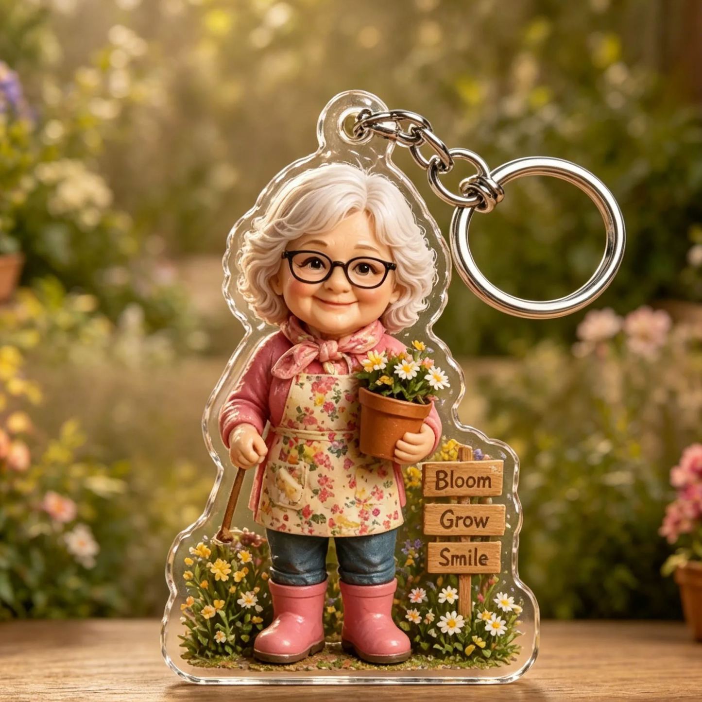 Personalized Grandma Garden Keychain – Custom Photo Acrylic Keepsake Gift for Grandma & Mom - MyFaceSocksAU
