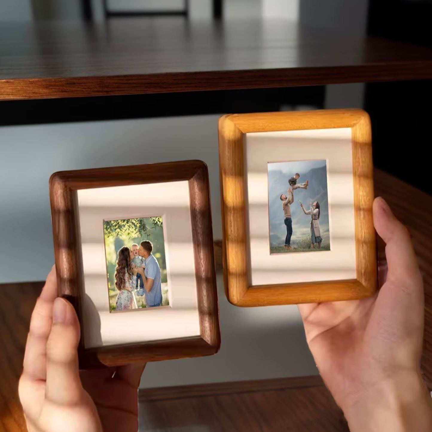 Mini Wooden Photo Frame, Family Photo Frame, Walnut Portraits Frame, Custom Picture Frame Family Anniversary Gift, Printing Picture - MyFaceSocksAU