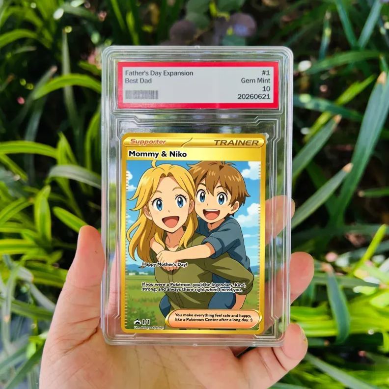 Custom Anime Trainer Card – Personalized "Ultra Rare" Graded Slab Gift for Dad & Mom - MyFaceSocksAU
